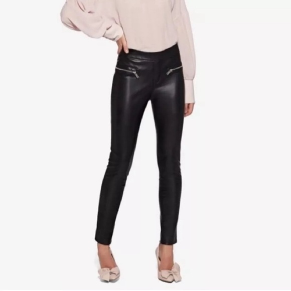 Avec Les Filles Denim - Avec Les Filles Faux Vegan Leather Zipper Skinny Moto Pants